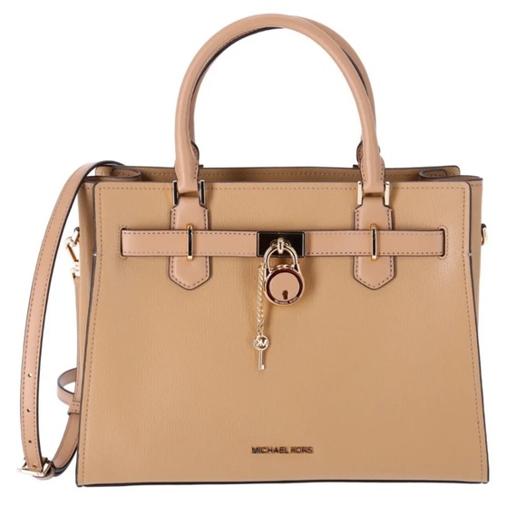 Michael Kors Hamilton Medium Satchel Crossbody Camel Pebbled Leather - Picture 2 of 8